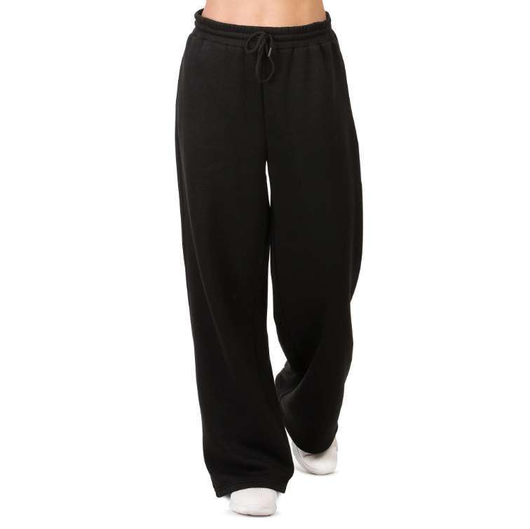 DollarDays 2387865 Ladies Fleece Wide Leg Sweatpants, Extra Large, Black - Pack of 24