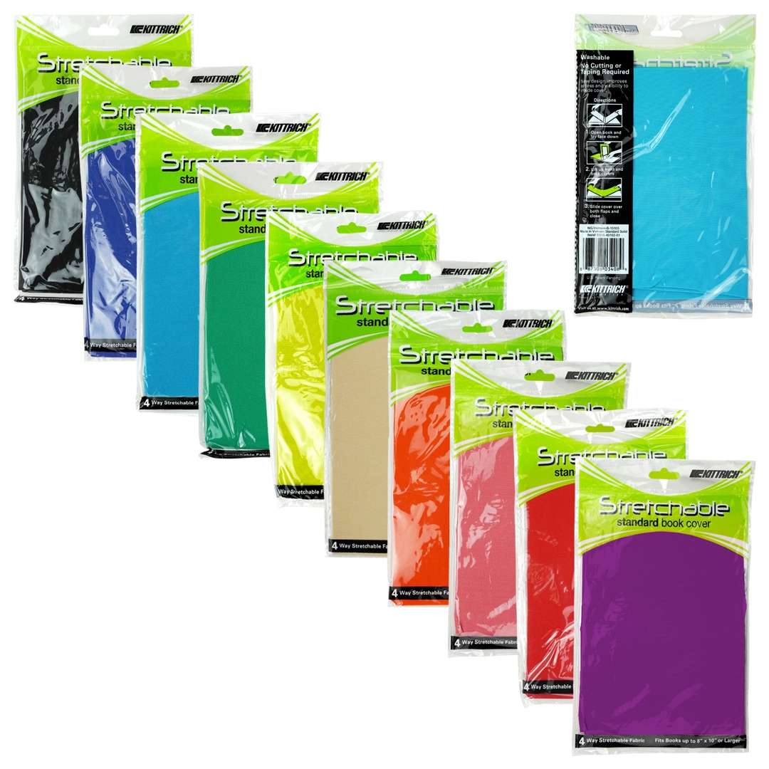 DollarDays 2386749 8 x 10 in. Solid Standard Book Covers, 10 Assorted Colors - Pack of 24