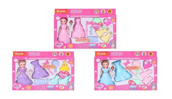 DollarDays 2387787 Assemble Dress-Up Doll with Accessories, Assorted Dolls - Pack of 48
