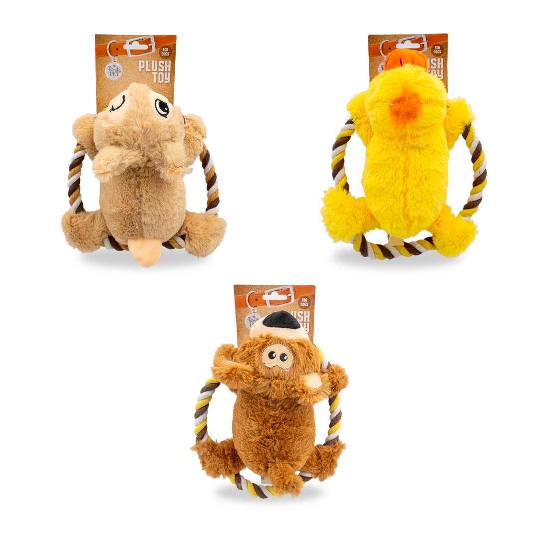 DollarDays 2387660 10.62 in. Pet Plush Toys with Squeakers, Assorted Styles - Pack of 24