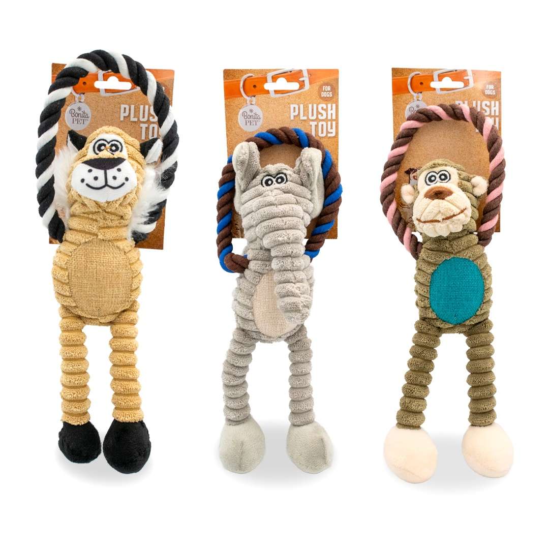 DollarDays 2387659 13 in. Pet Plush Toys with Squeakers, Assorted Styles - Pack of 24