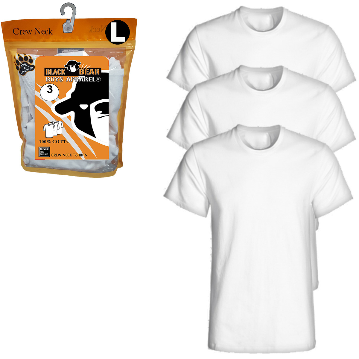 DollarDays 2342381 Boys Crewneck Undershirts, White, Large, 3 Per Pack - Pack of 24