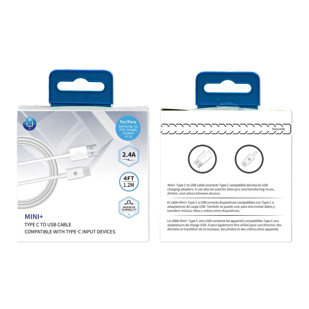 DollarDays 2388554 Type C to USB A Cable - 4 ft., White - Case of 200