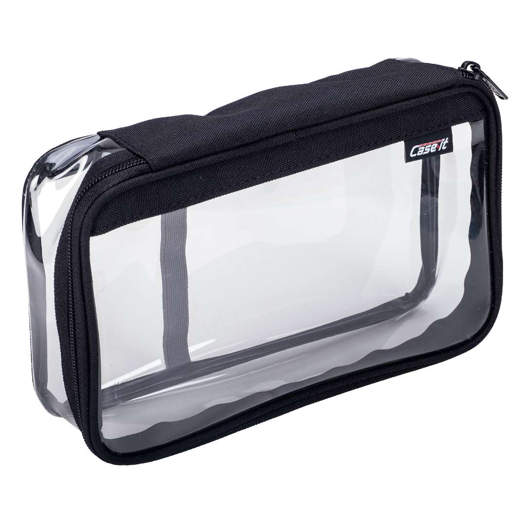 DollarDays 2376046 Case-It Clear Case Pencil Pouch, Black - Extra Large - Case of 6