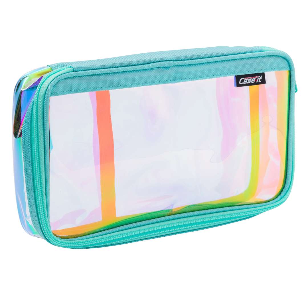 DollarDays 2376048 Case-It Clear Case Pencil Pouch, Iridescent Mint - Extra Large - Case of 6