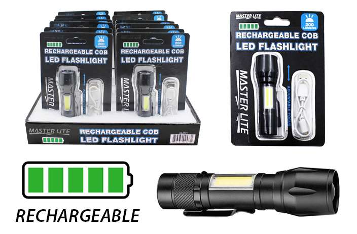 DollarDays 2388792 Rechargeable Mini Tactical COB LED Flashlight - Black - Pack of 144