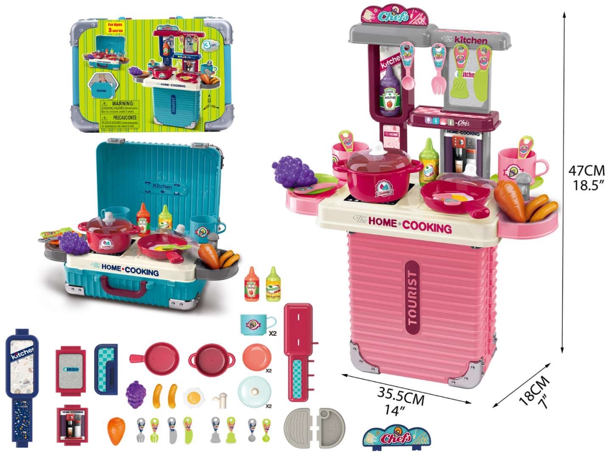 DollarDays 2388565 Home Cooking 3-in-1 Kitchen Playset with Accessories, Blue- Pack of 24
