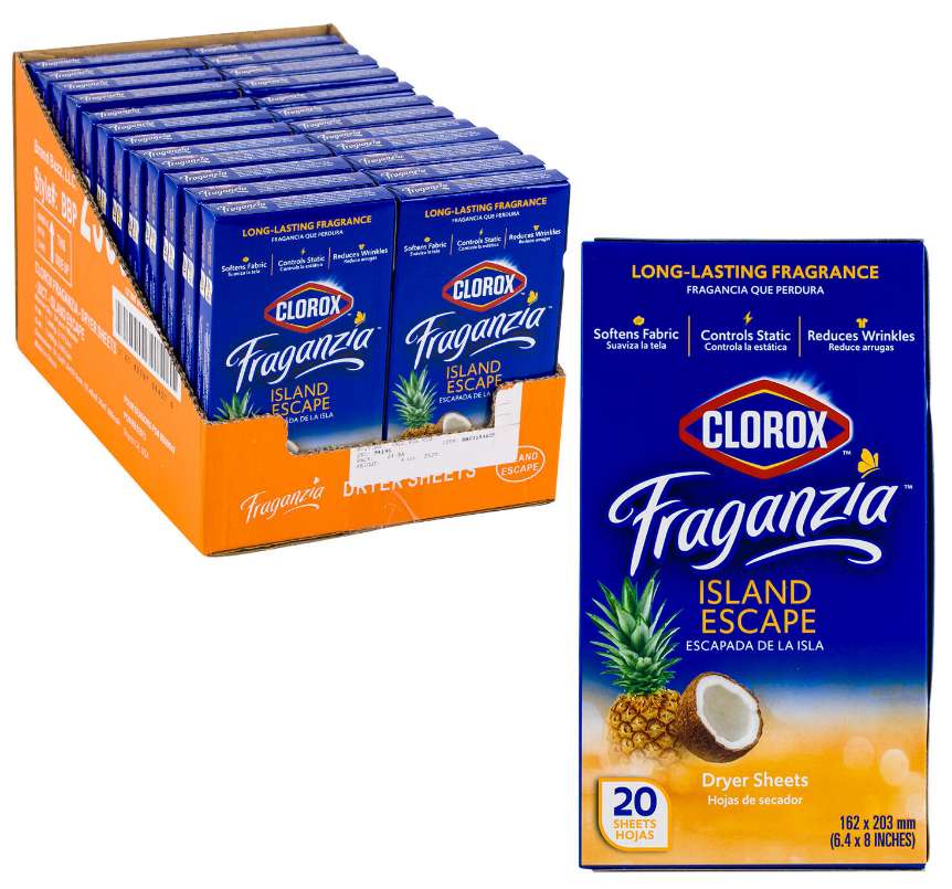 DollarDays 2388343 Clorox Fraganzia Dryer Sheets - Island Escape - Pack of 24
