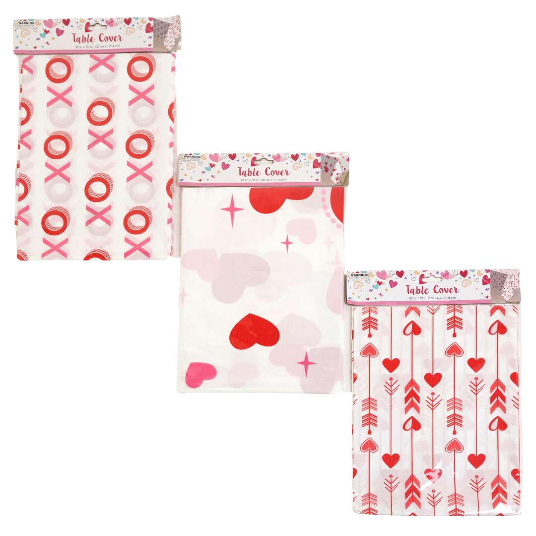 2389318 Valentine Plastic Table Covers, Assorted Color - Pack of 24