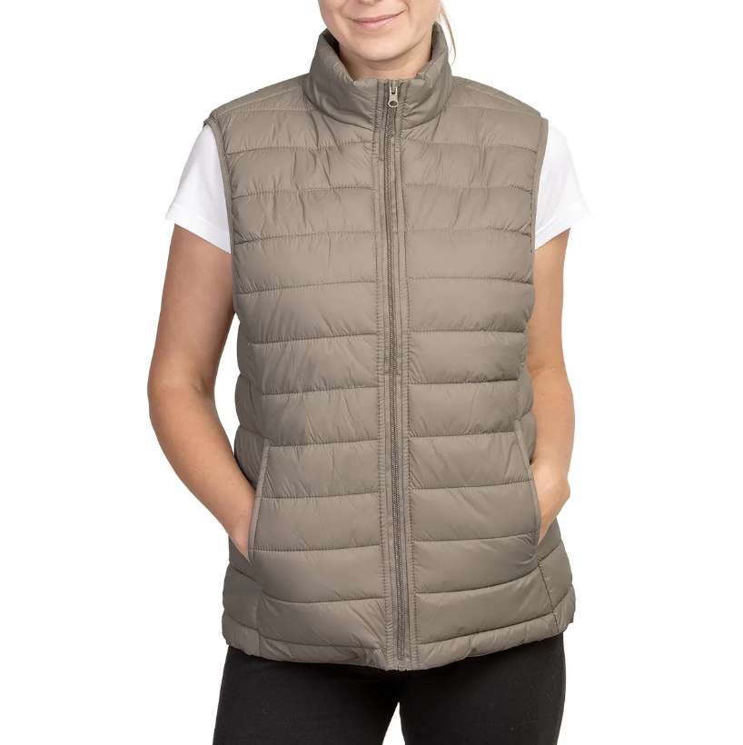 2379258 Sofra Puff Vests for Women, Taupe, Large - Pack of 24