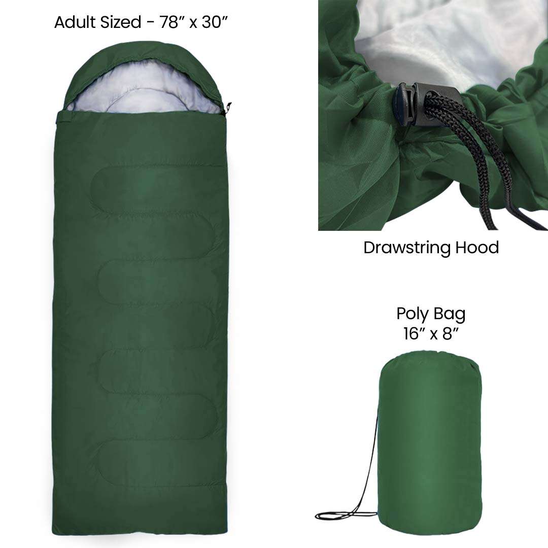 DollarDays 2389470 78 x 30 in. Americas Suppliers Sleeping Bags - Olive Green, 32 Temperature Rating - Pack of 10