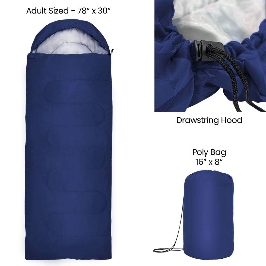 DollarDays 2388001 78 x 30 in. Americas Suppliers Sleeping Bags - Navy, 32 Temperature Rating - Pack of 10