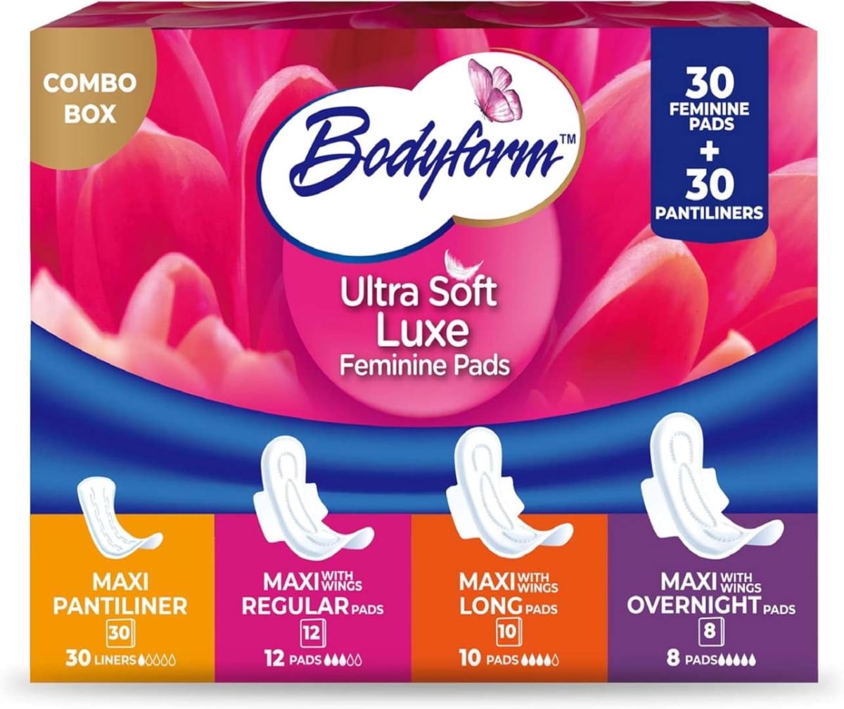 DollarDays 2390109 Maxi Pads Combo Box - 30 Pads & 30 Pantiliners - Case of 6