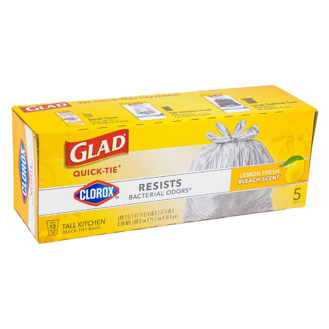 DollarDays 2390214 Glad Quick-Tie Tall Kitchen Trash Bags, Lemon Scent - Pack of 20