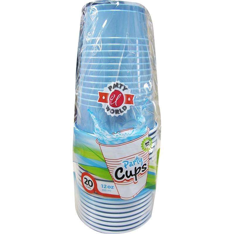 DollarDays 2390324 12 oz Light Blue Plastic Cups - 20 Piece - Pack of 24