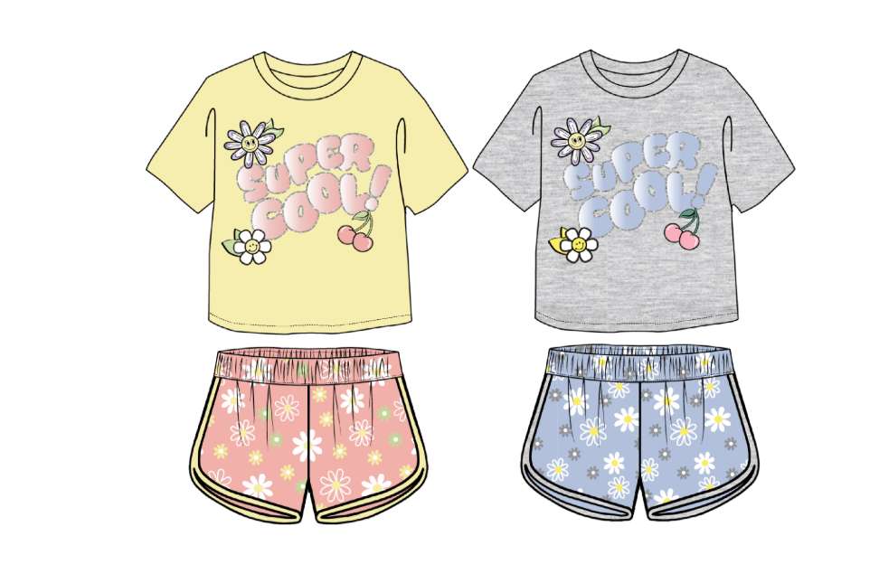 DollarDays 2390347 Girls Shorts Set, Yellow & Heather Gray - Size 7-16 - 2 Piece - Pack of 24