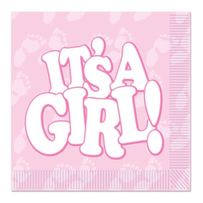 DollarDays 2390384 Its a Girl Beverage Napkins, 16 Count - Pack of 12