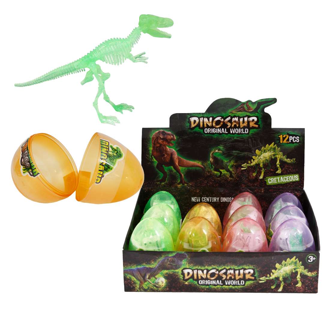DollarDays 2368249 2.5 in. Glow-in-the-Dark Dinosaur Fossil Bones in Egg Toy Set - Pack of 24