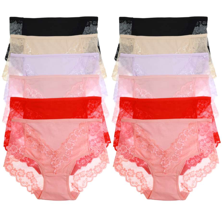DollarDays 2390868 Cotton Mid-Rise Brief Panties, Assorted Color - Small & Extra Large - Pack of 72