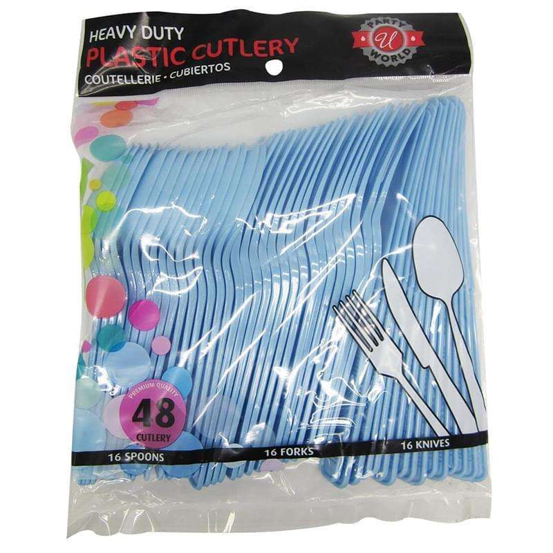 DollarDays 2390325 Plastic Cutlery Combo Sets, Light Blue - 48 Count