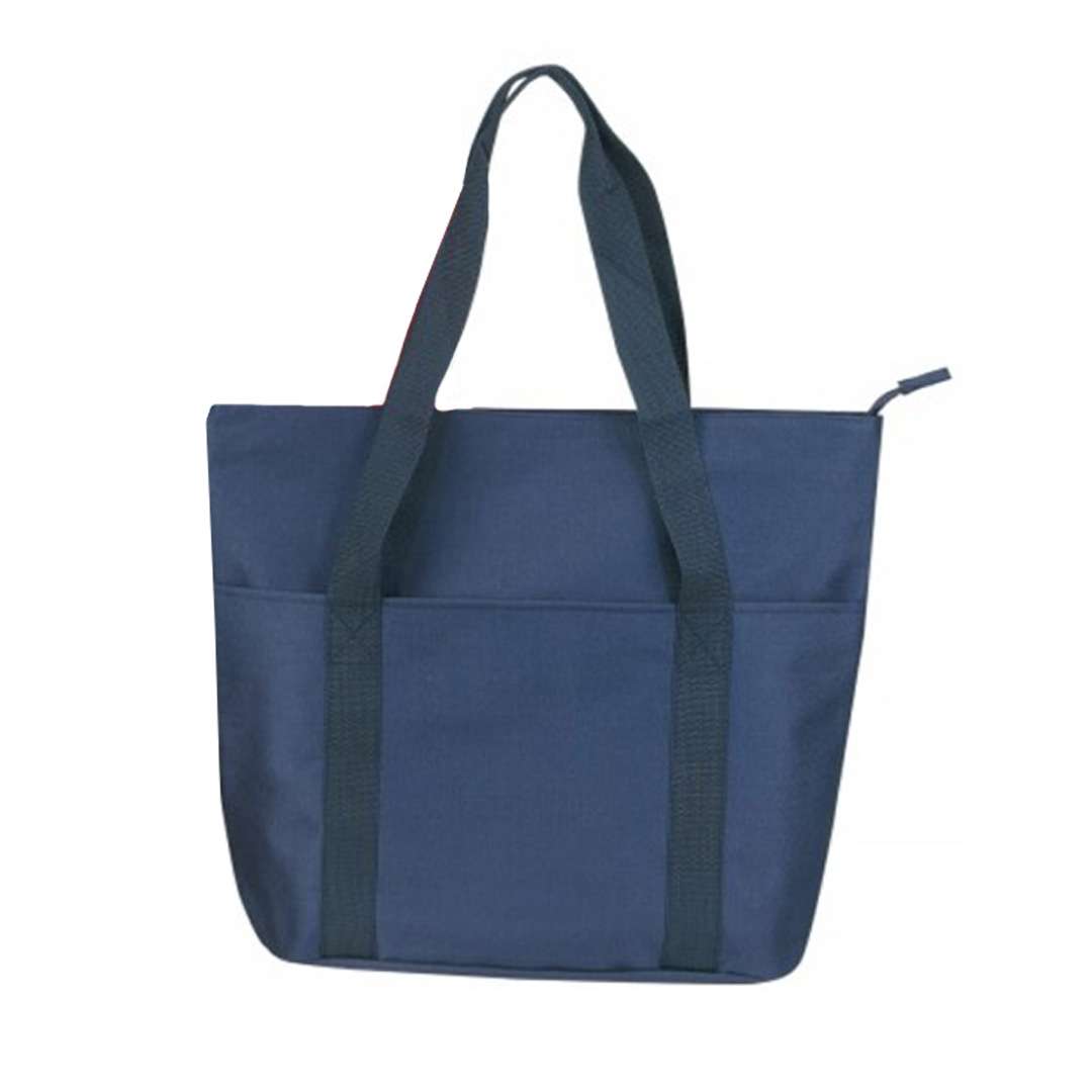 DollarDays 2390971 Polyester Tote Bag with Zipper, Navy - Pack of 48
