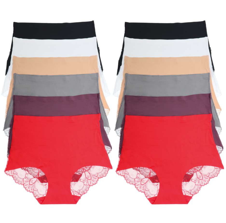 DollarDays 2390851 High-Rise Briefs with Lace Back Detail, Assorted Color - Small & Extra Large - Pack of 72