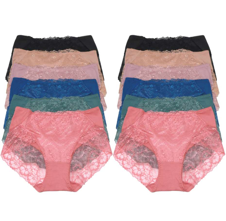 DollarDays 2390870 Mid Rise Lace Brief Panties, Assorted Color - Small & Extra Large - Pack of 72