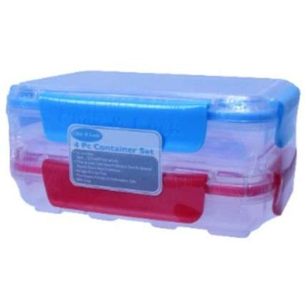DollarDays 2391500 Click & Lock Container Set - Red, Blue & Clear - 4 Piece - Case of 12