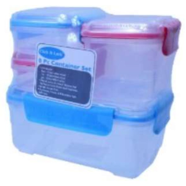DollarDays 2391501 Click & Lock Container Set - Red, Blue & Clear - 8 Piece - Case of 12