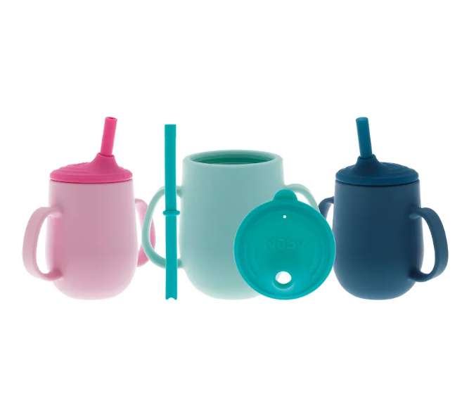 DollarDays 2391907 6 oz 2-Handle Silicone Straw Cups - Assorted Color - Case of 24