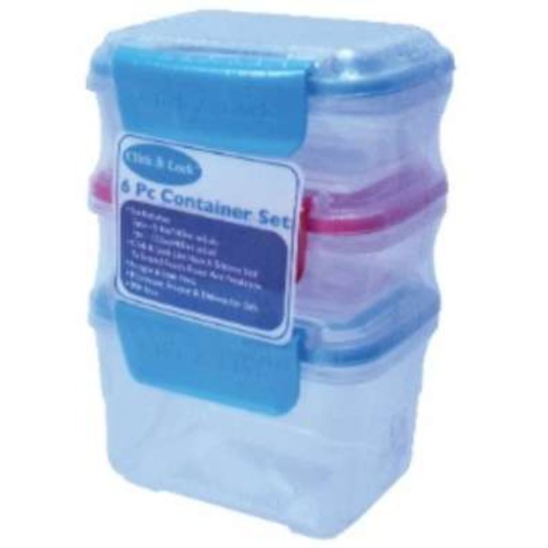 DollarDays 2391499 Click & Lock Container Set - Red, Blue & Clear - 6 Piece - Case of 12
