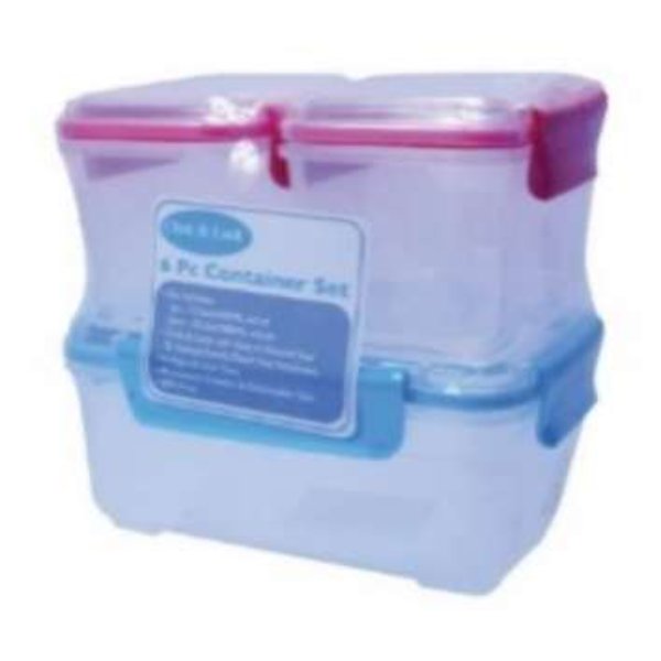 DollarDays 2391515 Click & Lock Container Set - Red, Blue & Clear - Case of 12