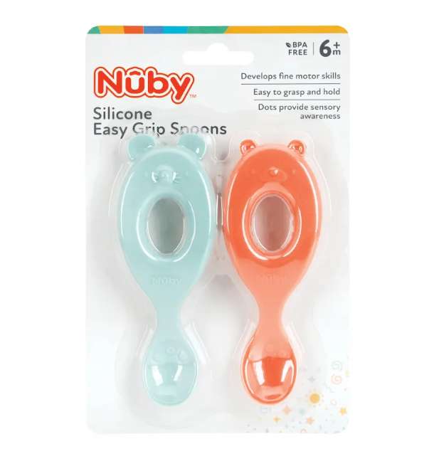 DollarDays 2391853 Silicone Character Spoons - Bear & Mouse - Aqua & Orange - 2 per Pack - Case of 24