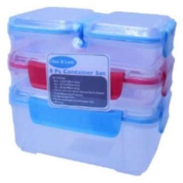 DollarDays 2391510 Click & Lock Container Set - Red, Blue & Clear - 8 Piece - Case of 12