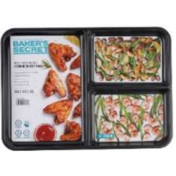 DollarDays 2391493 Bakers Secret 3-Section Cookie Sheets - Black - Case of 12