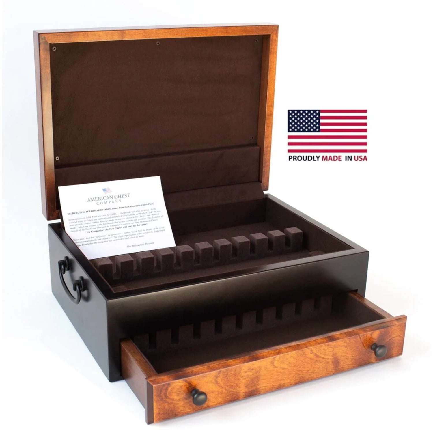 Picture of American Chest FFB01 Flaming Amish Birch One Drawer Flatware Chest with Black Maple