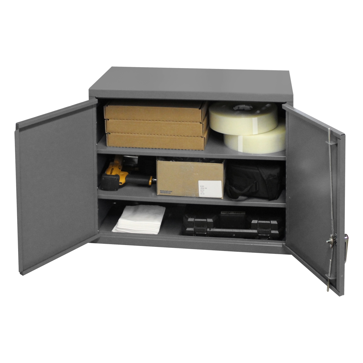 Wall Mount Storage Cabinet - Gray - 3 Shelves - Adjustable & Lockable