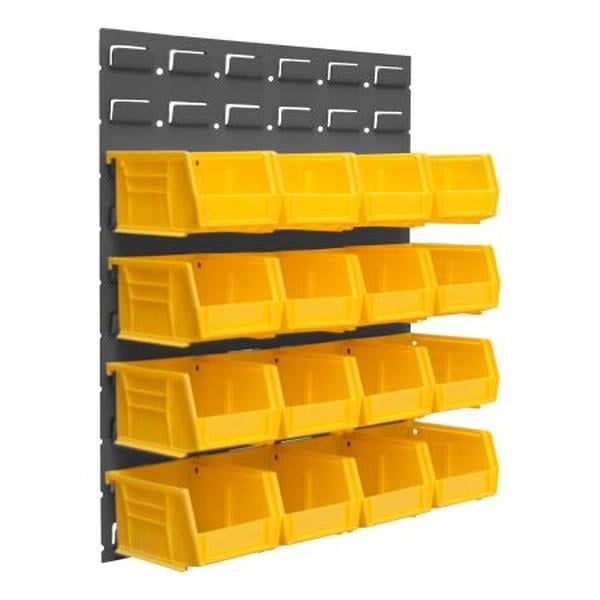 LPW-17.25X20-95 17.25 x 20 in. Wall Mountable 16 Gauge Louvered Panel Rack with Hook-on-Bins - Gray