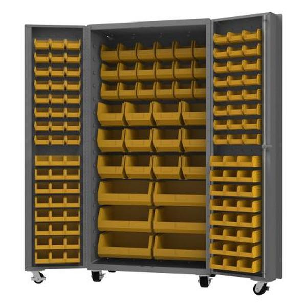 DCM36-BDLP-132-95 36 x 24 x 76 in. Mobile Bin Cabinet with 14 Gauge, 132 Bins - Gray