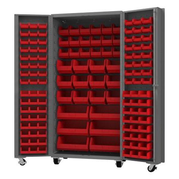 DCM36-BDLP-132-1795 36 x 24 x 76 in. No.17 Mobile Bin Cabinet with 14 Gauge, 132 Bins - Gray