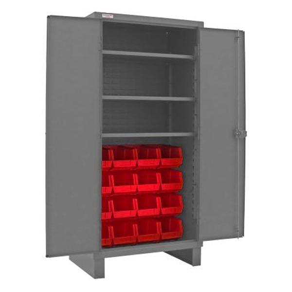 3702-16-3S-1795 36 x 24 x 78 in. Cabinet with 14 Gauge, 3 Shelves, 16 Red Bins - Gray