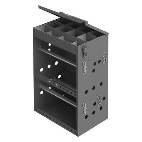 295-95 12.68 x 7.75 x 18.87 in. Small Wire & Terminal Storage Cabinet with 4 Rods, Insert & 12 Compartments - Gray