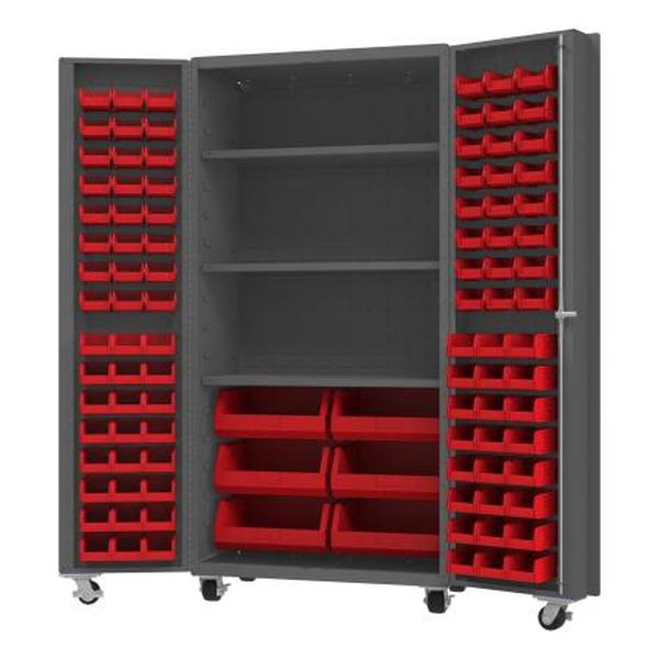 DCM36-BDLP-102-3S-1795 36 x 24 x 76 in. No.17 Mobile Cabinet with 14 Gauge, 102 Bins, 3 Shelves - Gray