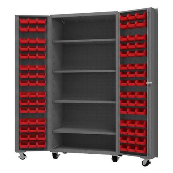DCM36-BDLP-96-4S-1795 36 x 24 x 76 in. No.17 Mobile Cabinet with 14 Gauge, 96 Bins, 4 Shelves - Gray