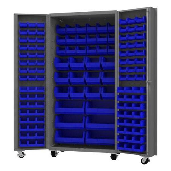 DCM36-BDLP-132-5295 36 x 24 x 76 in. No.52 Mobile Bin Cabinet with 14 Gauge, 132 Bins - Gray