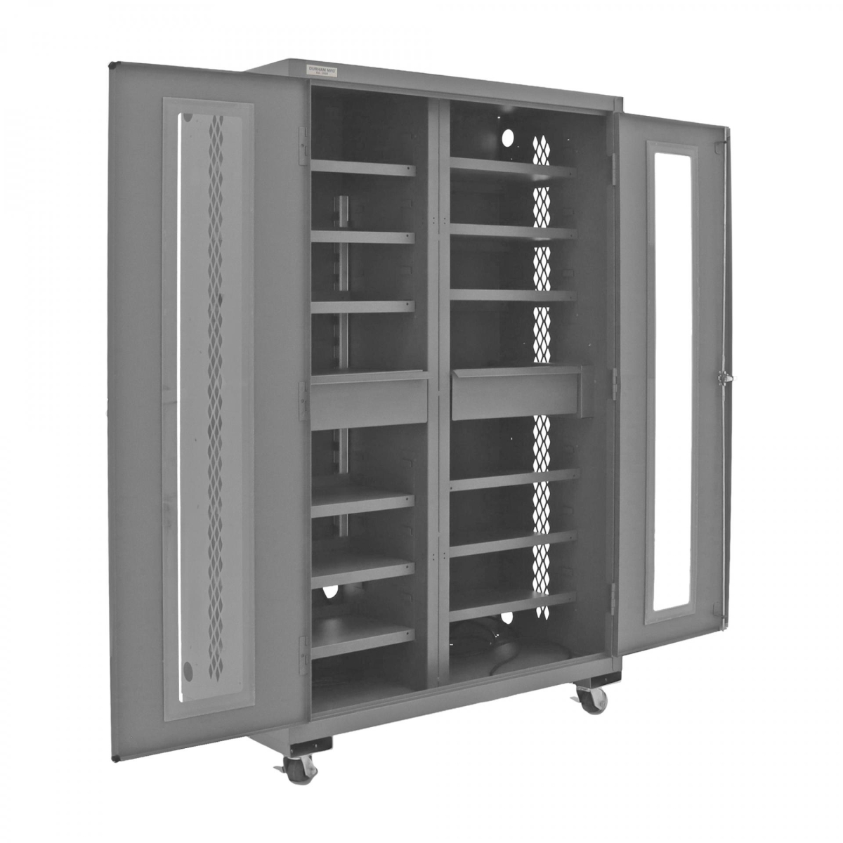 2502MCS-12S-95 48 x 24 x 78 in. Mobile Secure Tool & Device Charging Cabinet - 16 Gauge Steel - 12 Shelves - 2 Drawers - 2 Power Strips, Gray