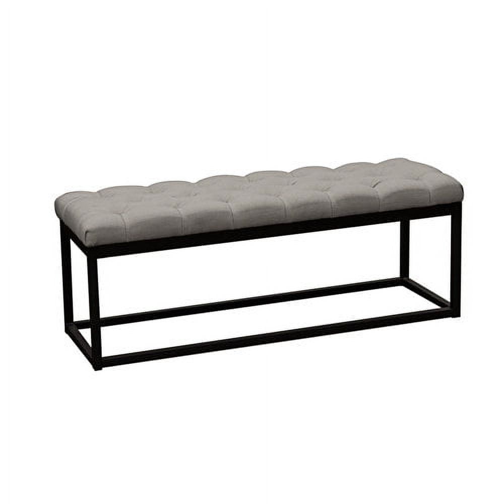 Mateo Black Powder Coat Metal Linen Tufted Bench, Grey - Small
