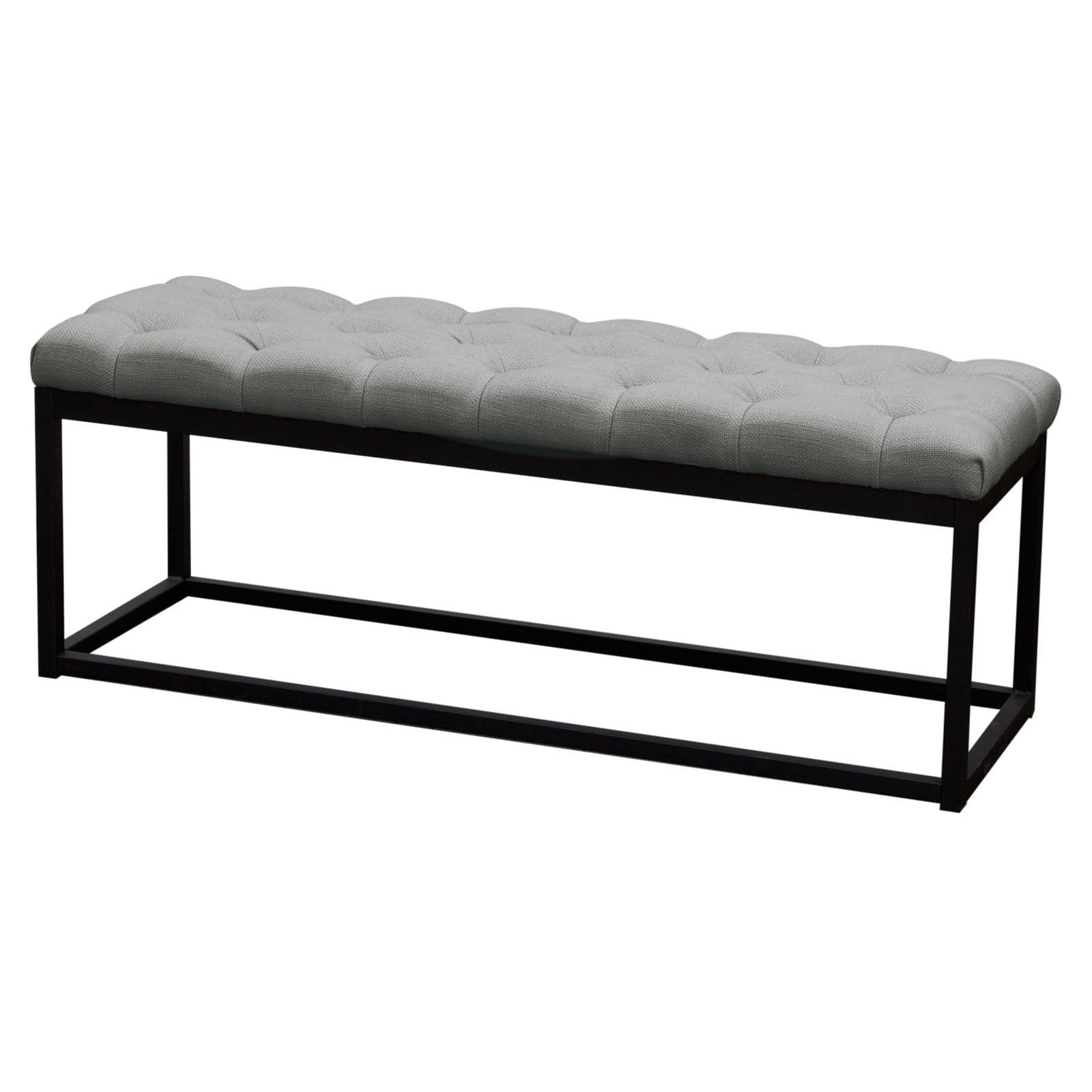 Mateo Black Powder Coat Metal Linen Tufted Bench, Grey - Large