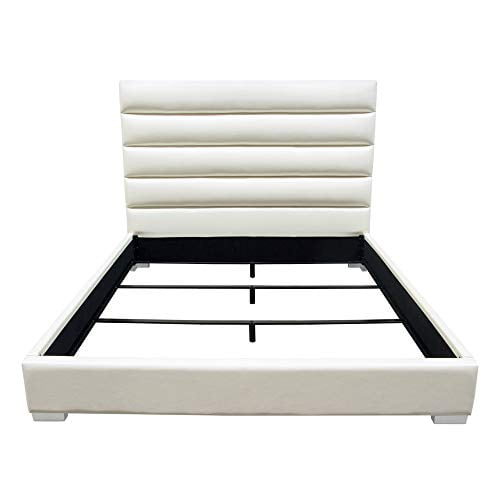 Bardot Channel Tufted Queen Size Bed, White Leatherette