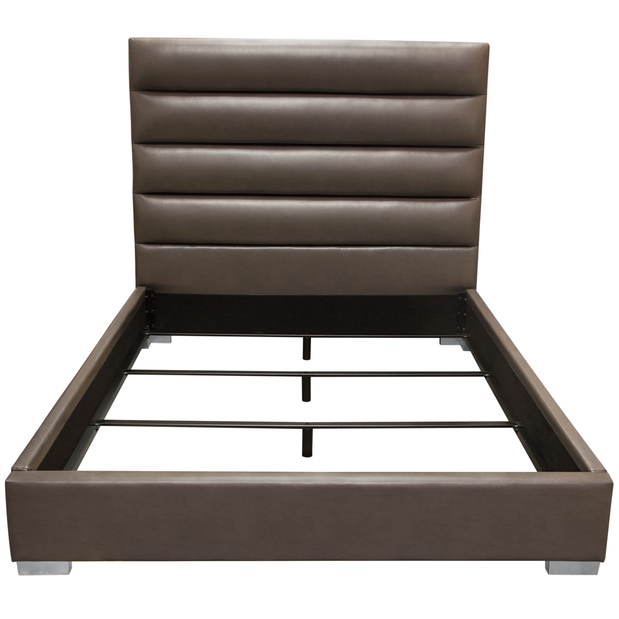 Bardot Channel Tufted Queen Size Bed, Elephant Grey Leatherette